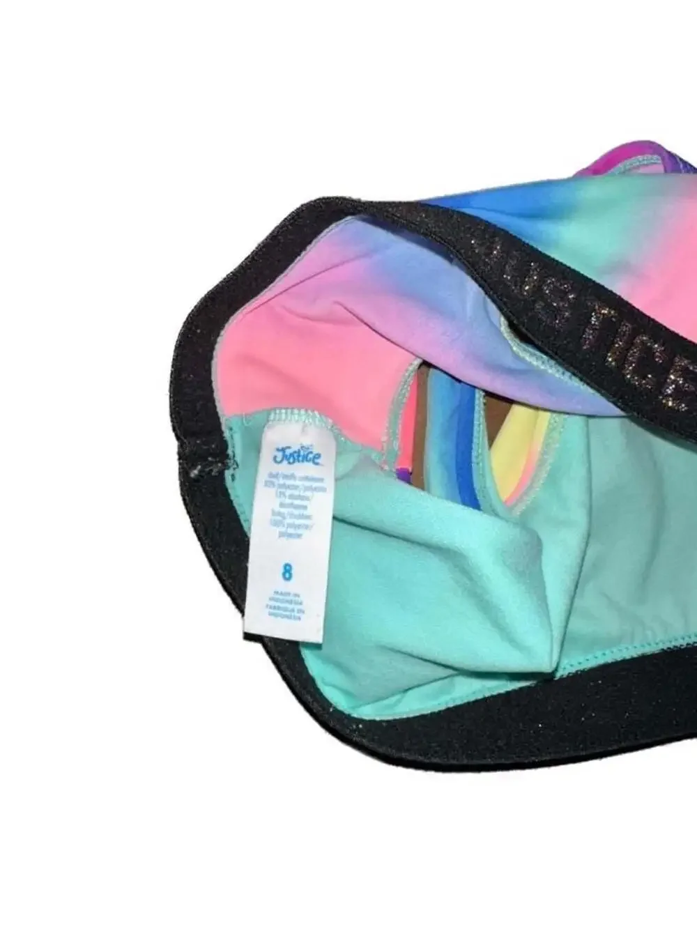Justice‎ Girls Rainbow Ombre Logo Elastic Swim Crop Top